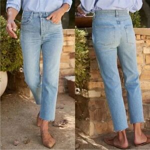 Frank & Eileen Monaghan Button Fly High Rise Raw Hem Straight Leg Mom Jeans 30
